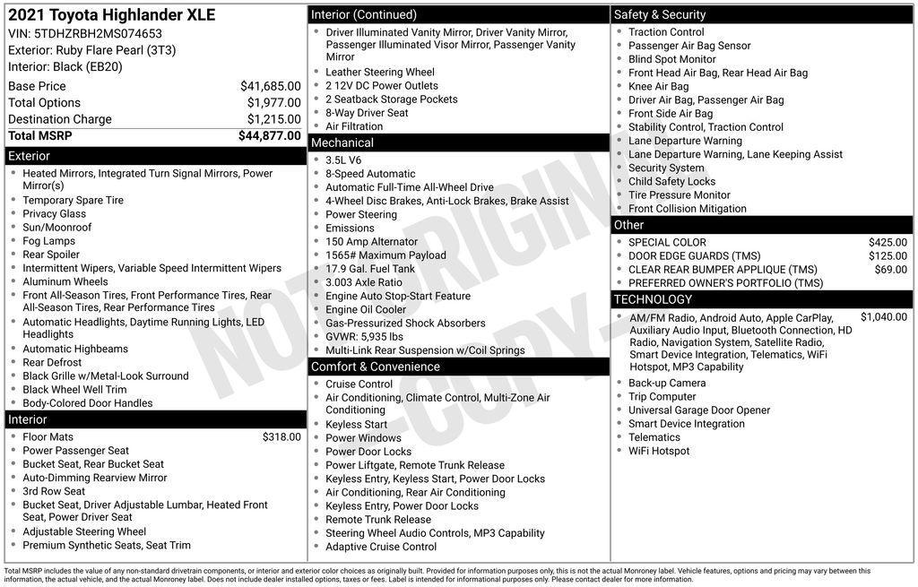 used 2021 Toyota Highlander car, priced at $28,170