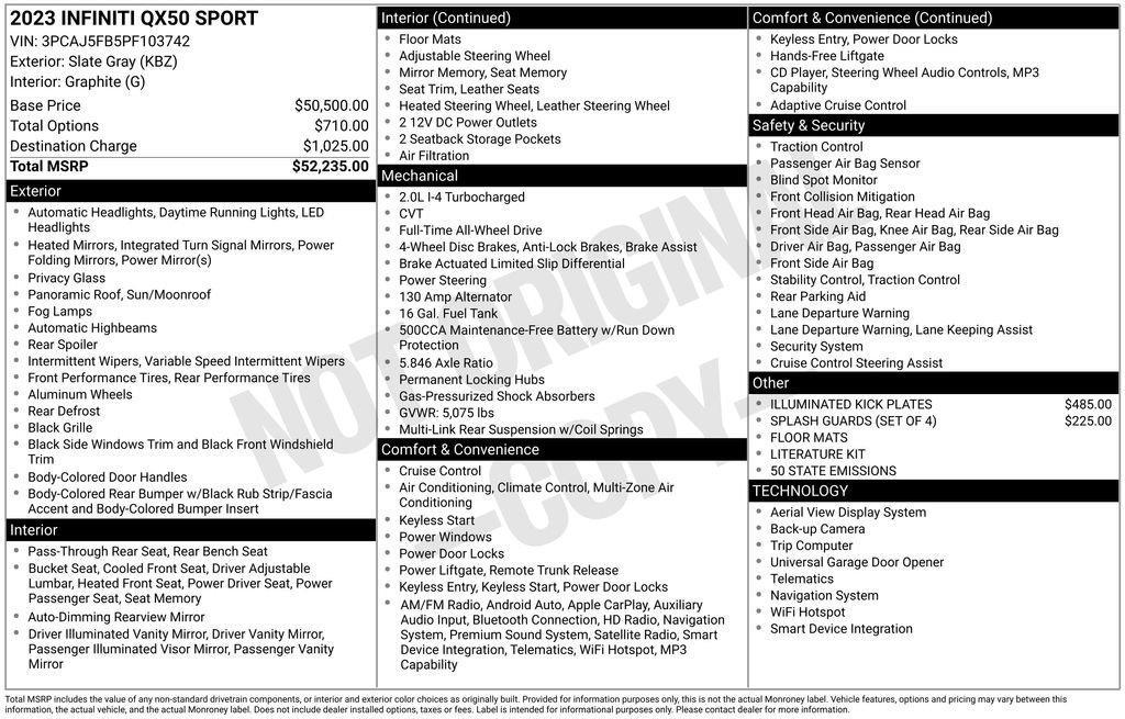 used 2023 INFINITI QX50 car, priced at $35,995