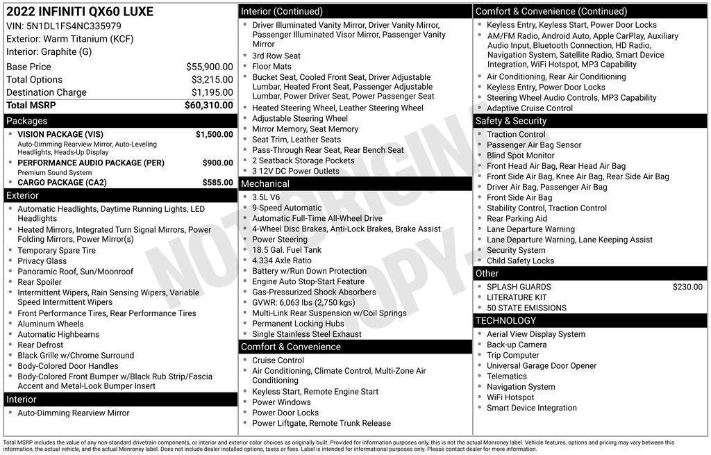 used 2022 INFINITI QX60 car, priced at $37,495