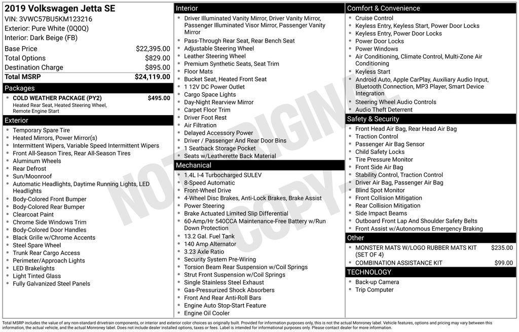 used 2019 Volkswagen Jetta car, priced at $10,995