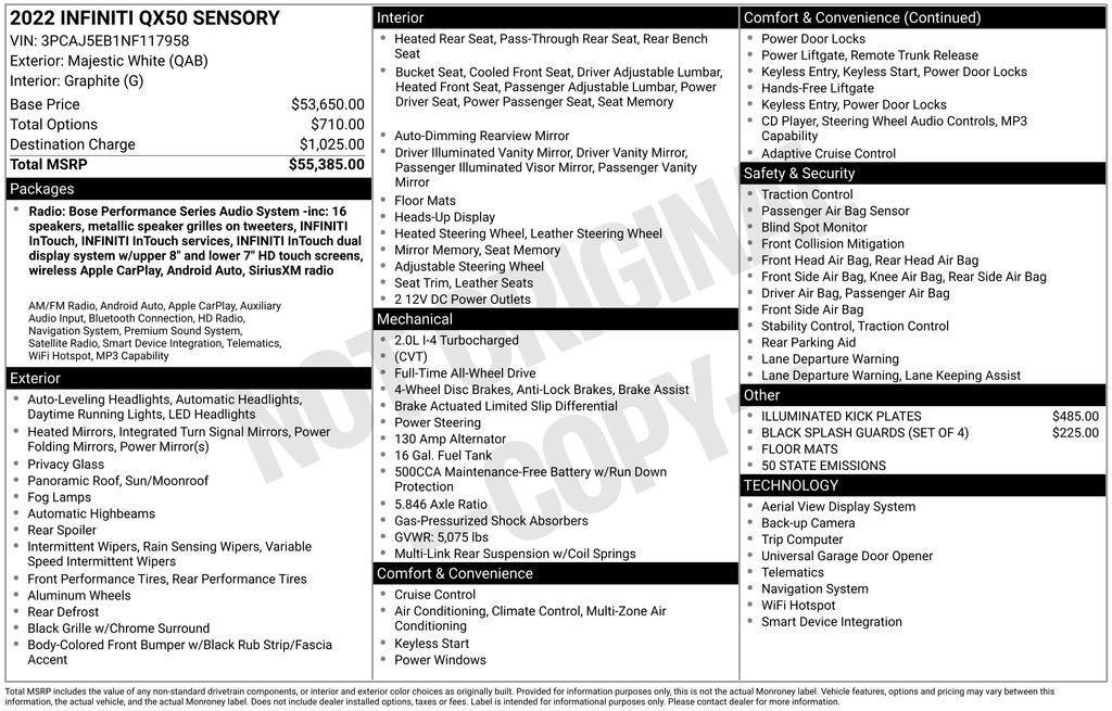 used 2022 INFINITI QX50 car, priced at $29,945