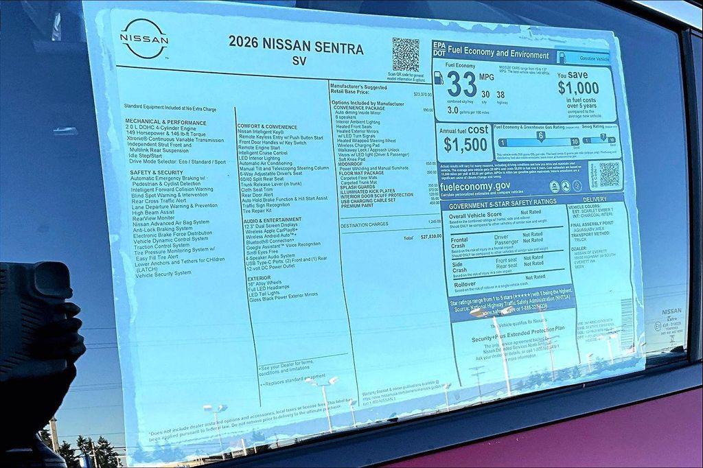 new 2026 Nissan Sentra car, priced at $26,717