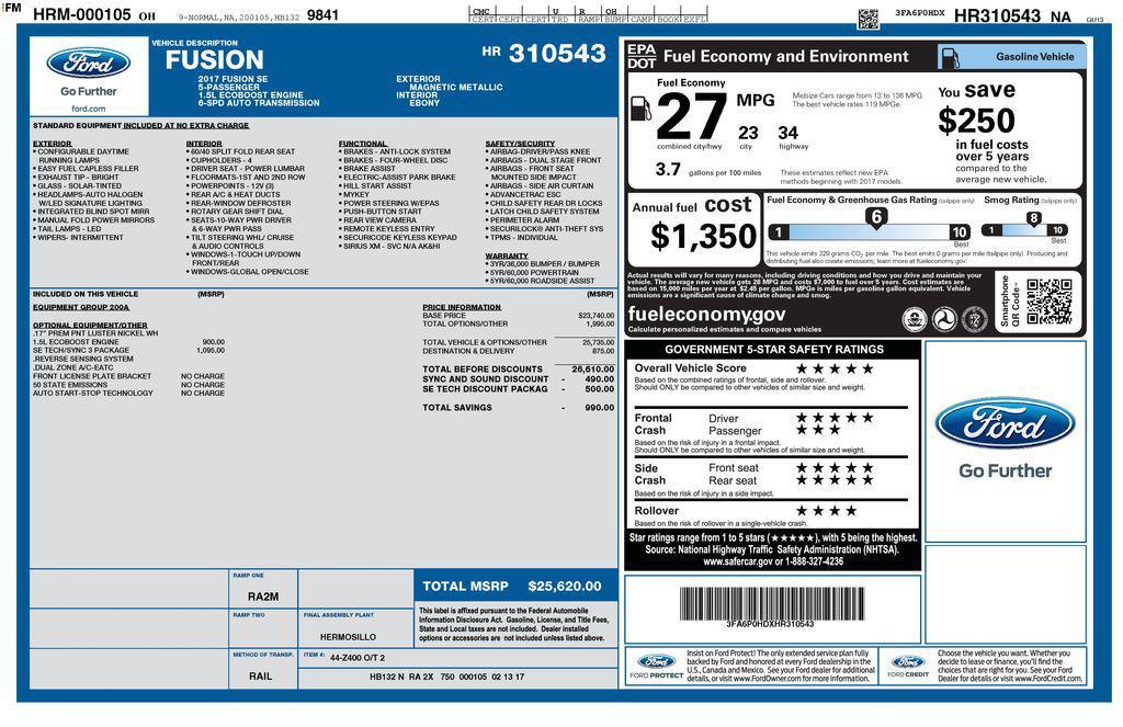 used 2017 Ford Fusion car, priced at $8,599