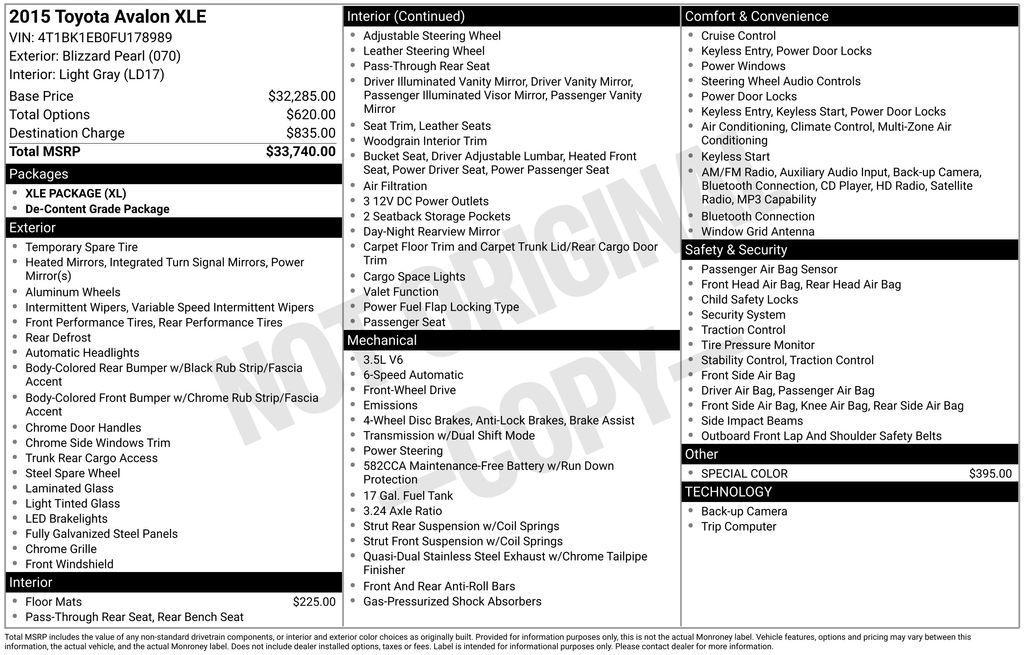 used 2015 Toyota Avalon car, priced at $18,437