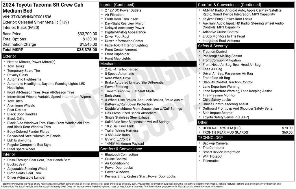 used 2024 Toyota Tacoma car, priced at $33,046
