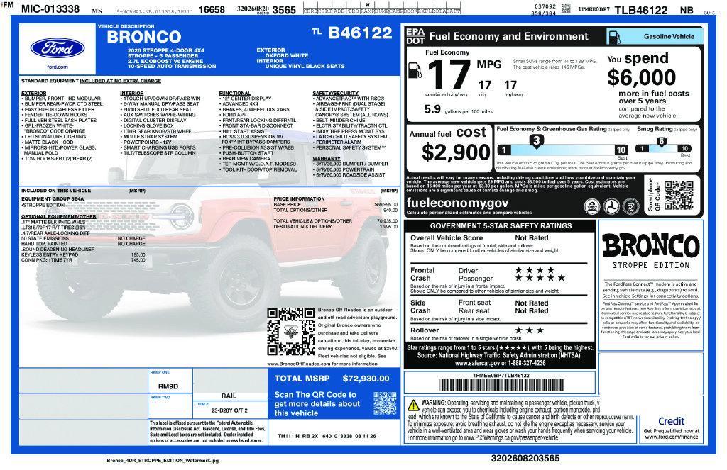 new 2026 Ford Bronco car, priced at $67,935
