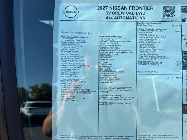 new 2027 Nissan Frontier car, priced at $40,413
