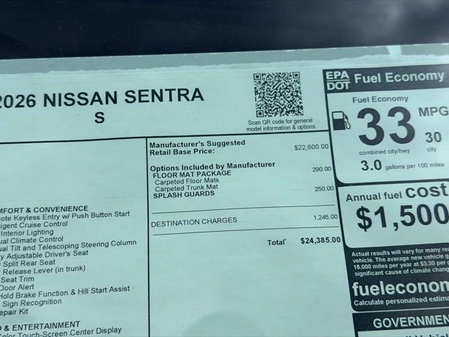 new 2026 Nissan Sentra car, priced at $22,545