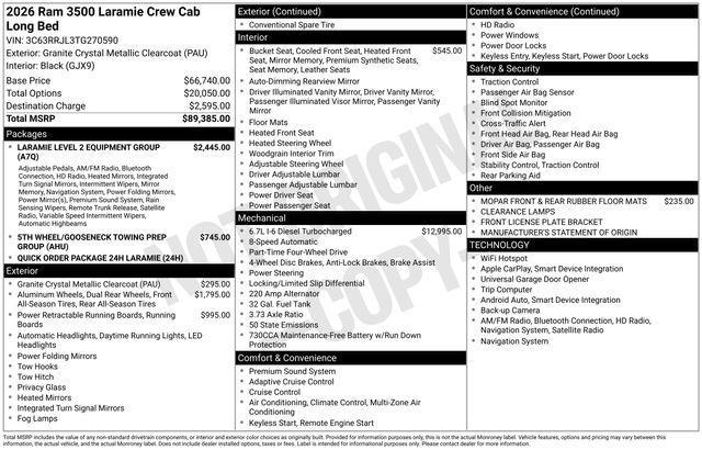 new 2026 Ram 3500 car, priced at $79,317