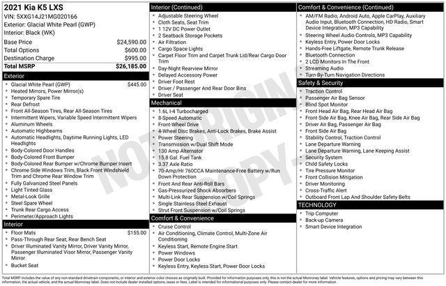 used 2021 Kia K5 car, priced at $15,500