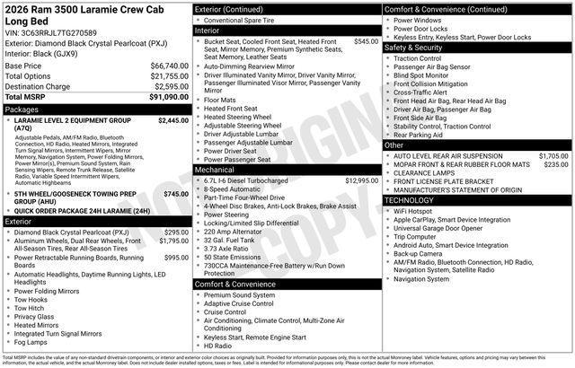 new 2026 Ram 3500 car, priced at $80,885