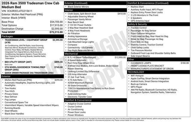 new 2026 Ram 3500 car, priced at $65,620