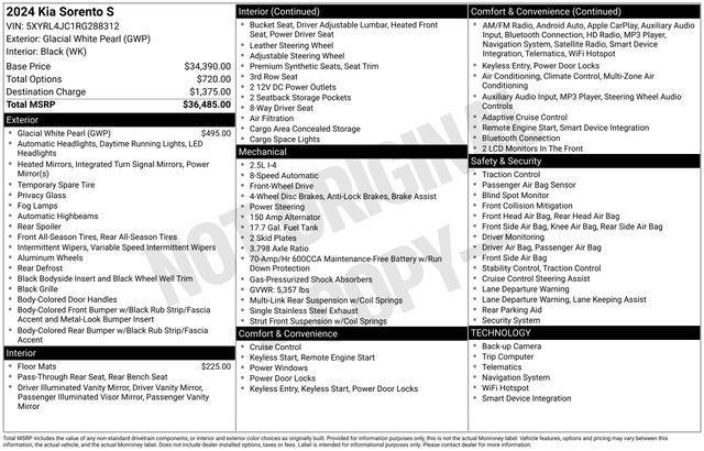 used 2024 Kia Sorento car, priced at $24,500