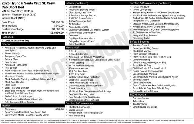 new 2026 Hyundai SANTA CRUZ car, priced at $30,833