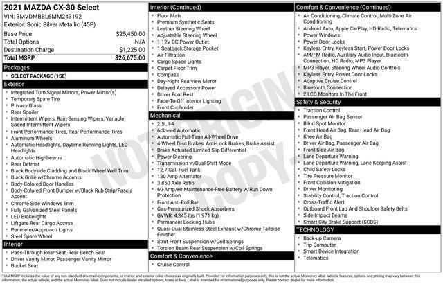 used 2021 Mazda CX-30 car, priced at $15,989