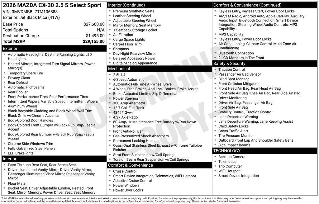 new 2026 Mazda CX-30 car, priced at $26,463