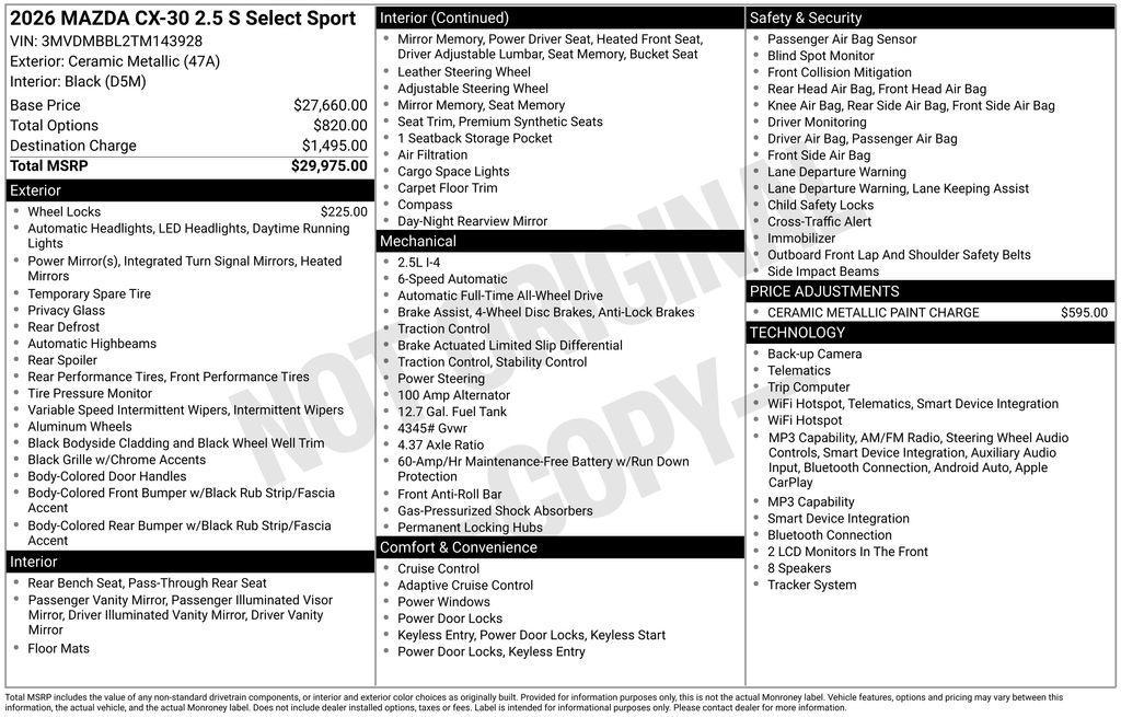 new 2026 Mazda CX-30 car, priced at $27,583