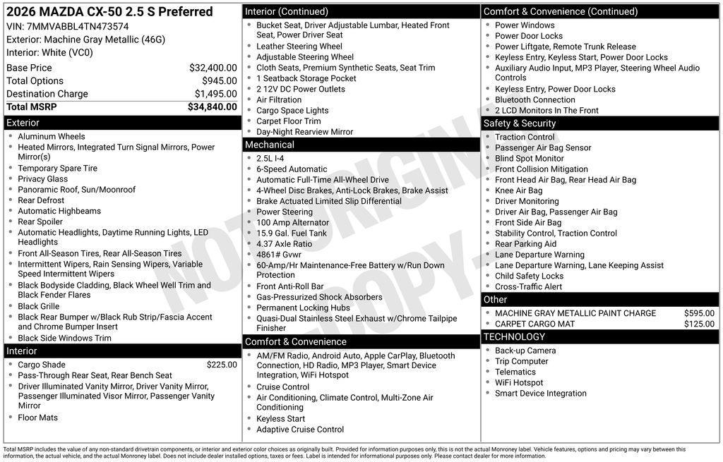 new 2026 Mazda CX-50 car, priced at $32,895