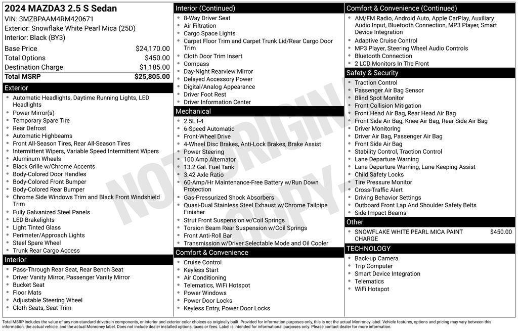 used 2024 Mazda Mazda3 car, priced at $19,850