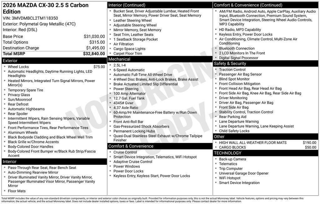 new 2026 Mazda CX-30 car, priced at $30,001