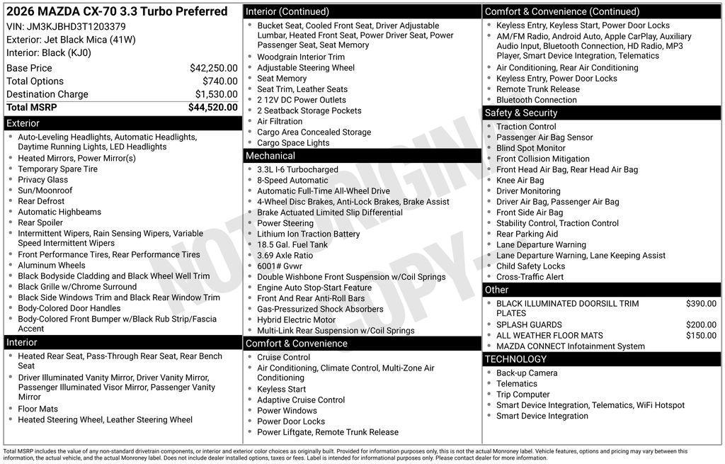 new 2026 Mazda CX-70 car, priced at $41,316