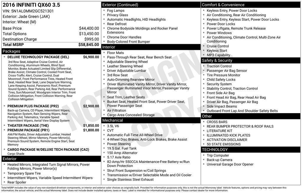 used 2016 INFINITI QX60 car, priced at $9,895