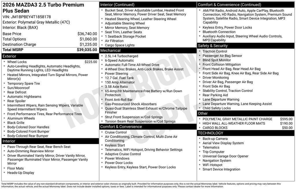 new 2026 Mazda Mazda3 car, priced at $36,440