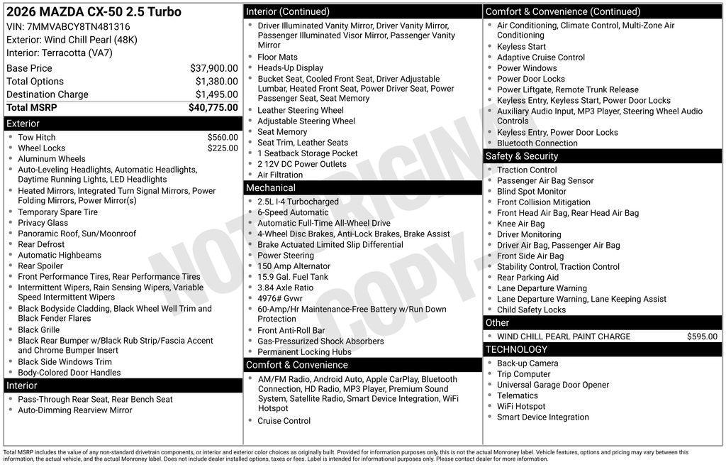 new 2026 Mazda CX-50 car, priced at $38,518