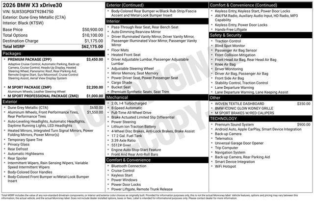 new 2026 BMW X3 car, priced at $62,885