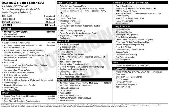 used 2026 BMW 530 car, priced at $56,220