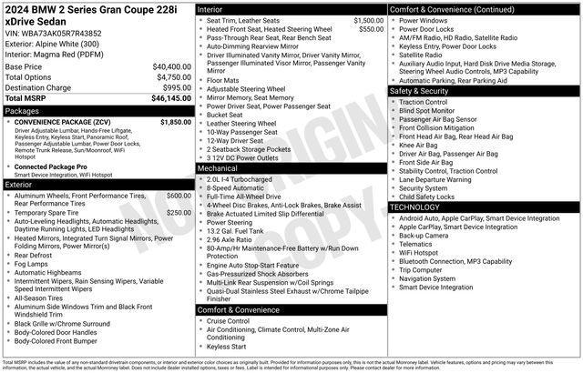 new 2024 BMW 840 Gran Coupe car, priced at $36,333