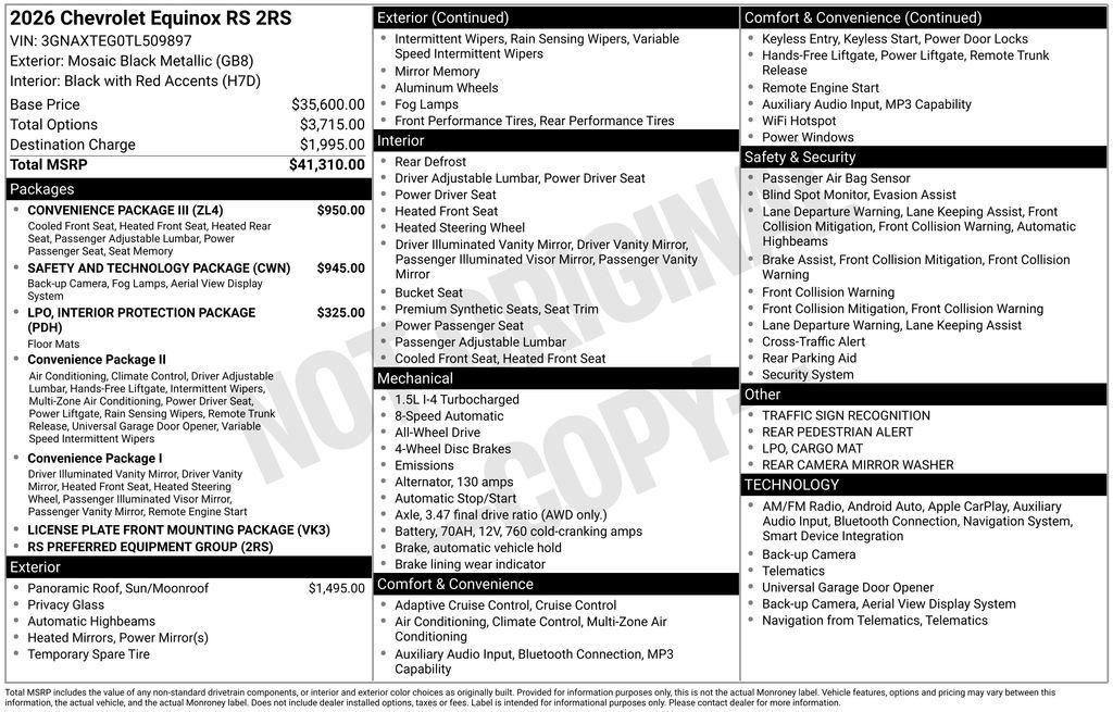 new 2026 Chevrolet Equinox car, priced at $40,378