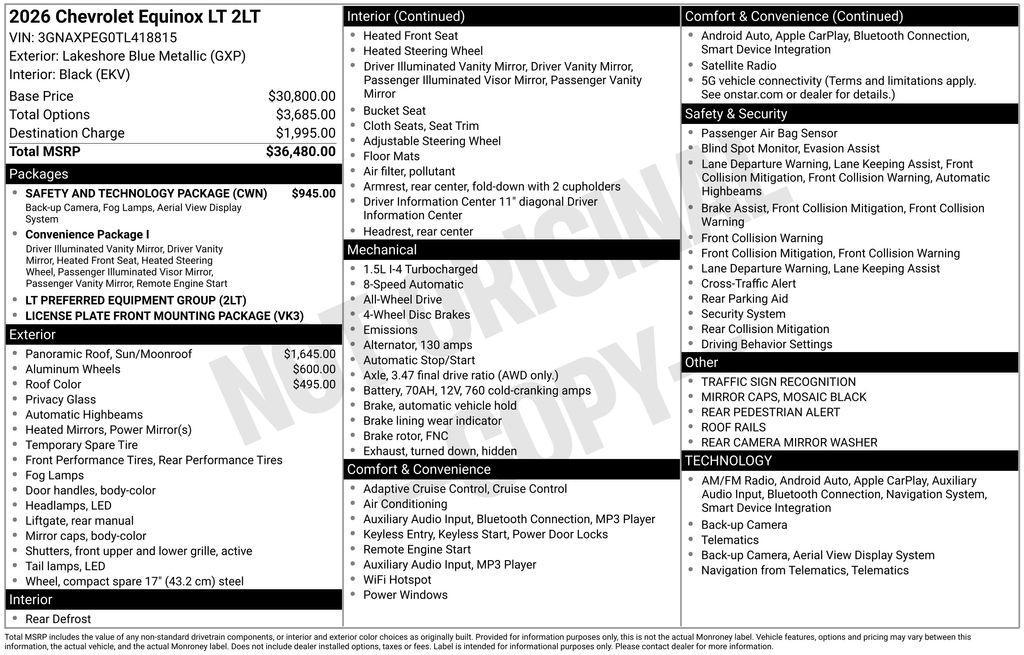 new 2026 Chevrolet Equinox car, priced at $34,121