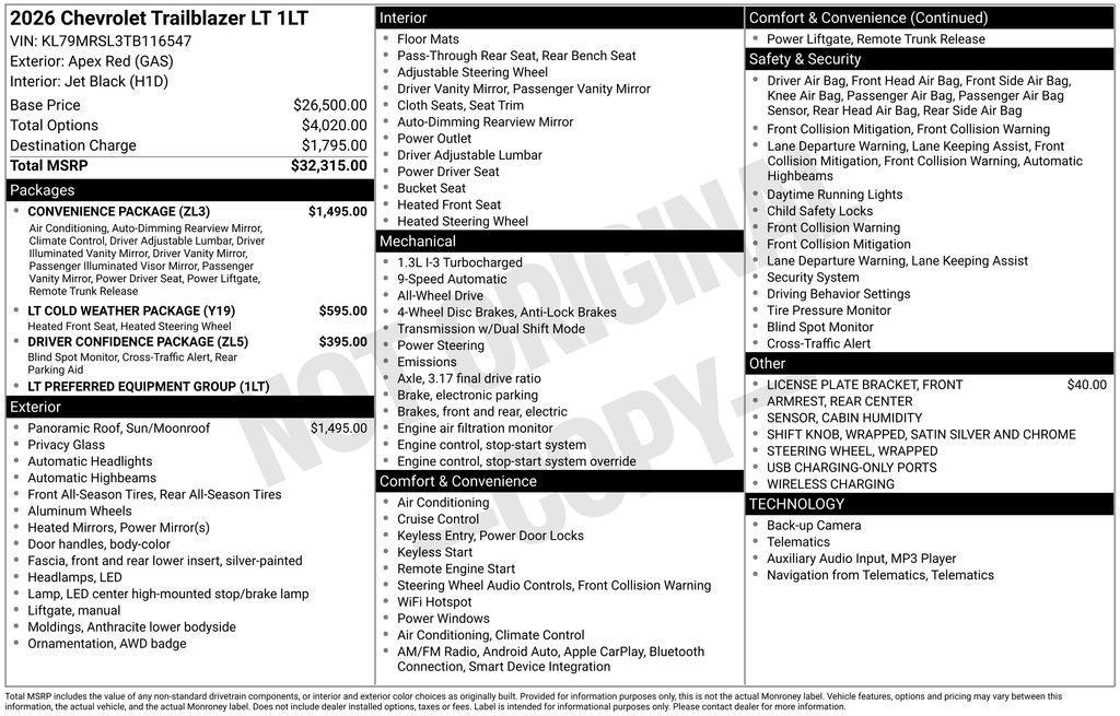 new 2026 Chevrolet TrailBlazer car, priced at $29,495