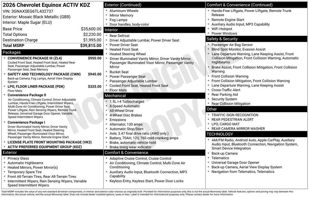 new 2026 Chevrolet Equinox car, priced at $36,631