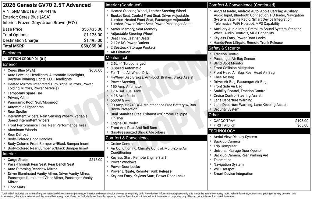 new 2026 Genesis GV70 car, priced at $58,055