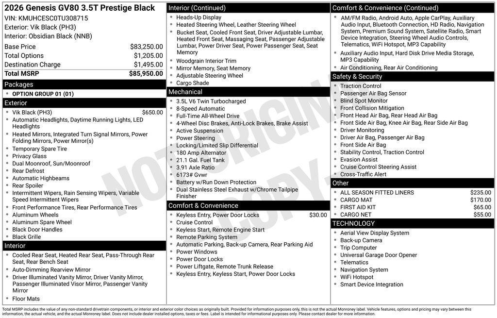 new 2026 Genesis GV80 car, priced at $85,950