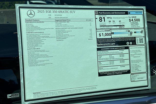 new 2025 Mercedes-Benz EQE 350 car, priced at $82,440