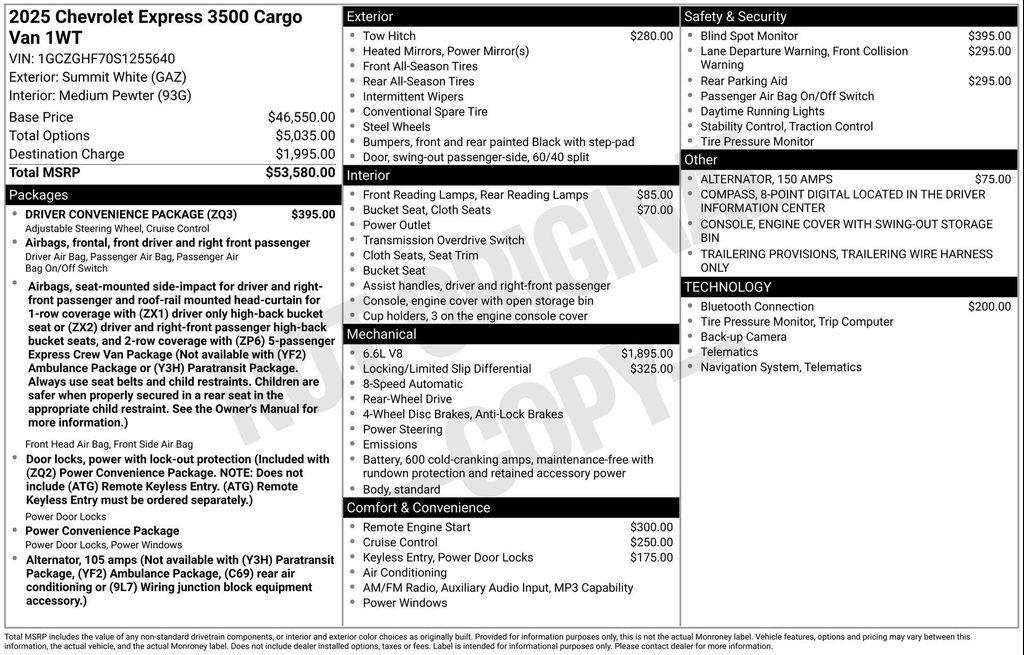 new 2025 Chevrolet Express 3500 car, priced at $52,330