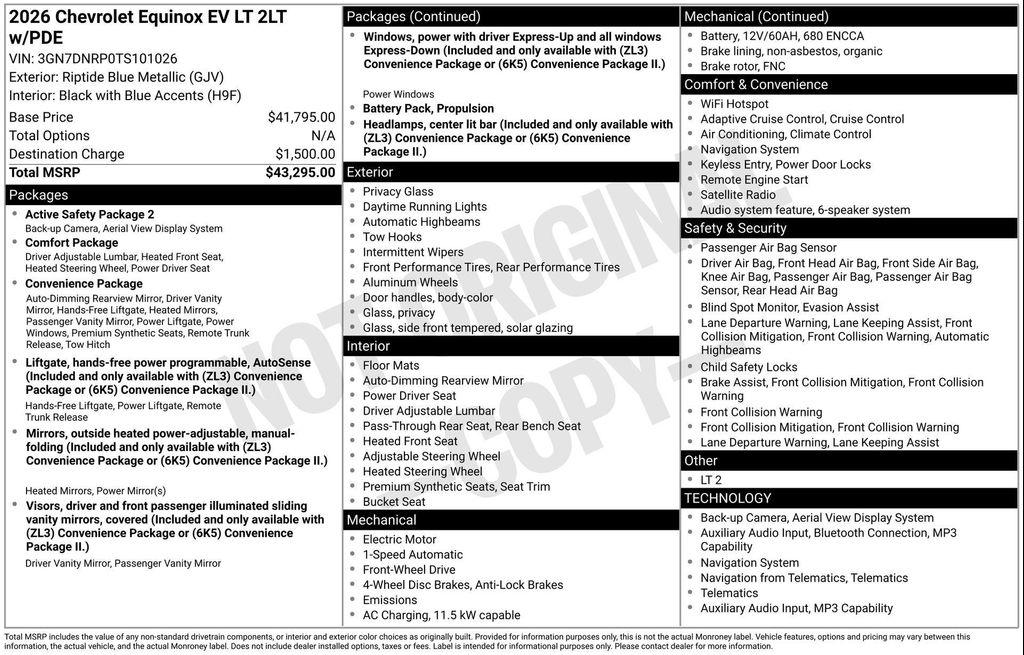 new 2026 Chevrolet Equinox EV car, priced at $35,295
