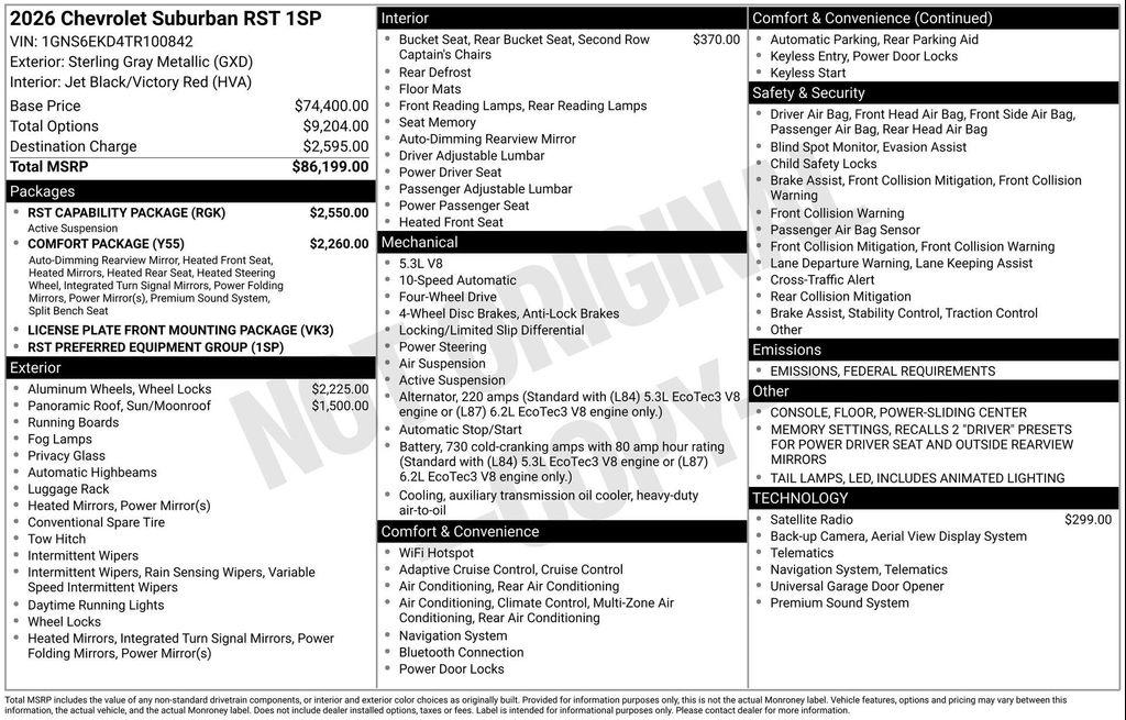 new 2026 Chevrolet Suburban car, priced at $82,025