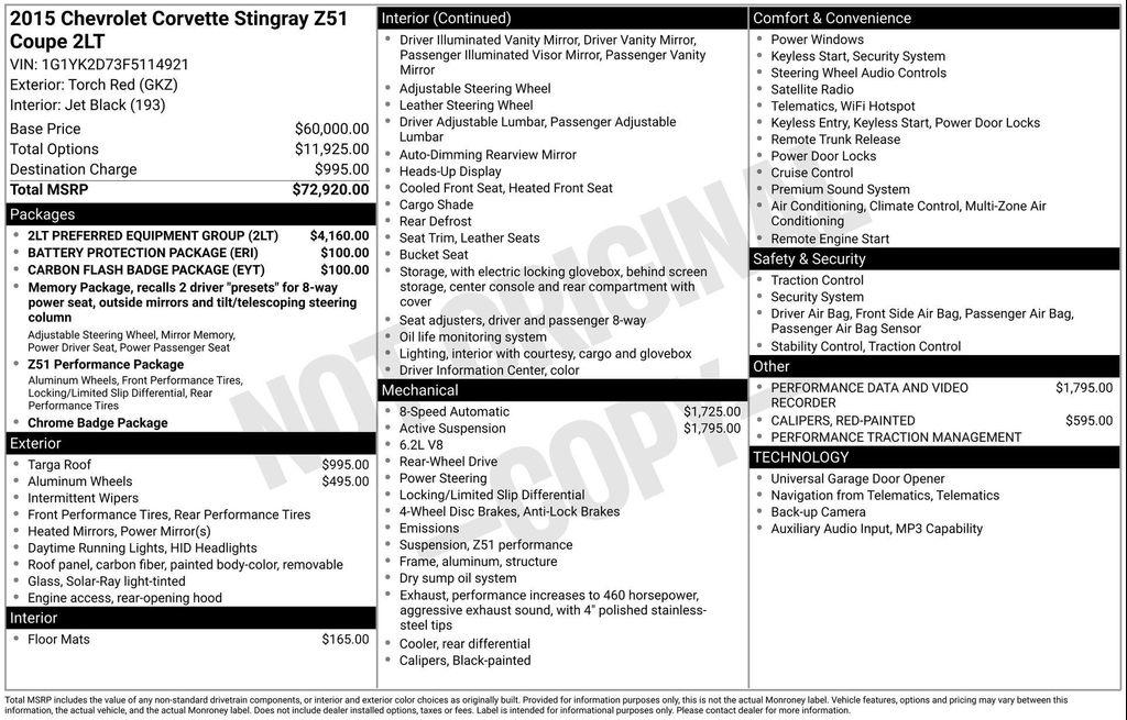 used 2015 Chevrolet Corvette car, priced at $47,390