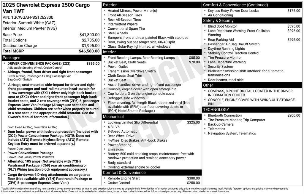 new 2025 Chevrolet Express 2500 car, priced at $45,330