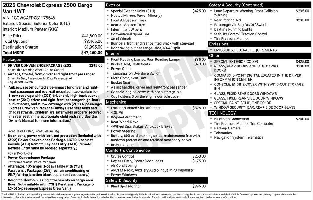 new 2025 Chevrolet Express 2500 car, priced at $45,485