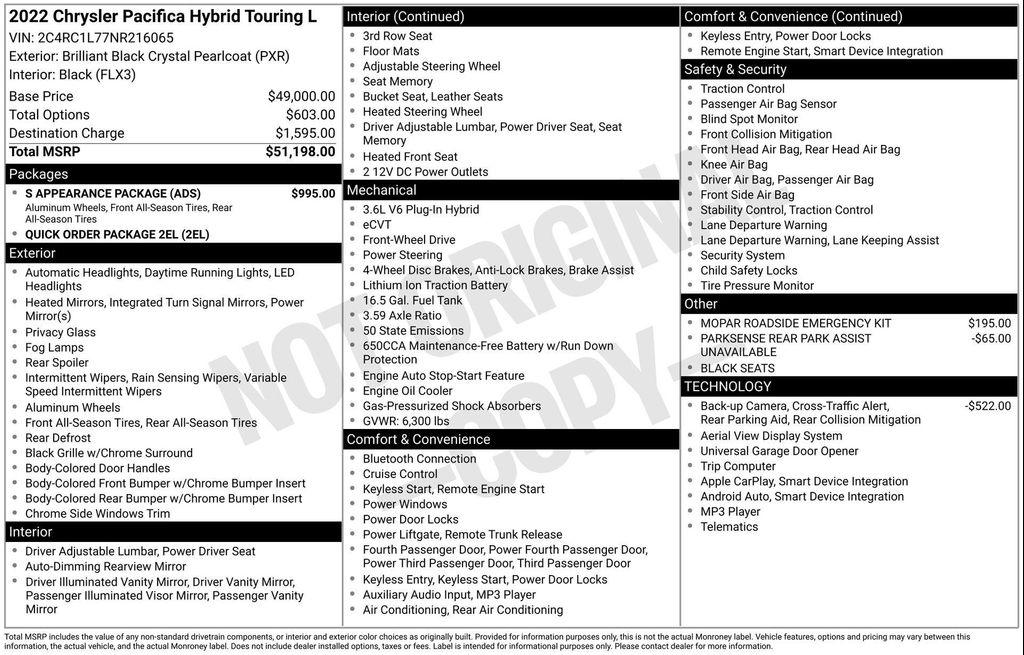 used 2022 Chrysler Pacifica Hybrid car, priced at $23,243