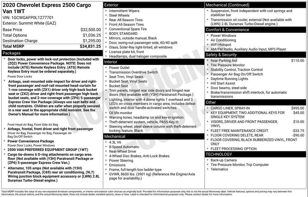 used 2020 Chevrolet Express 2500 car, priced at $22,977