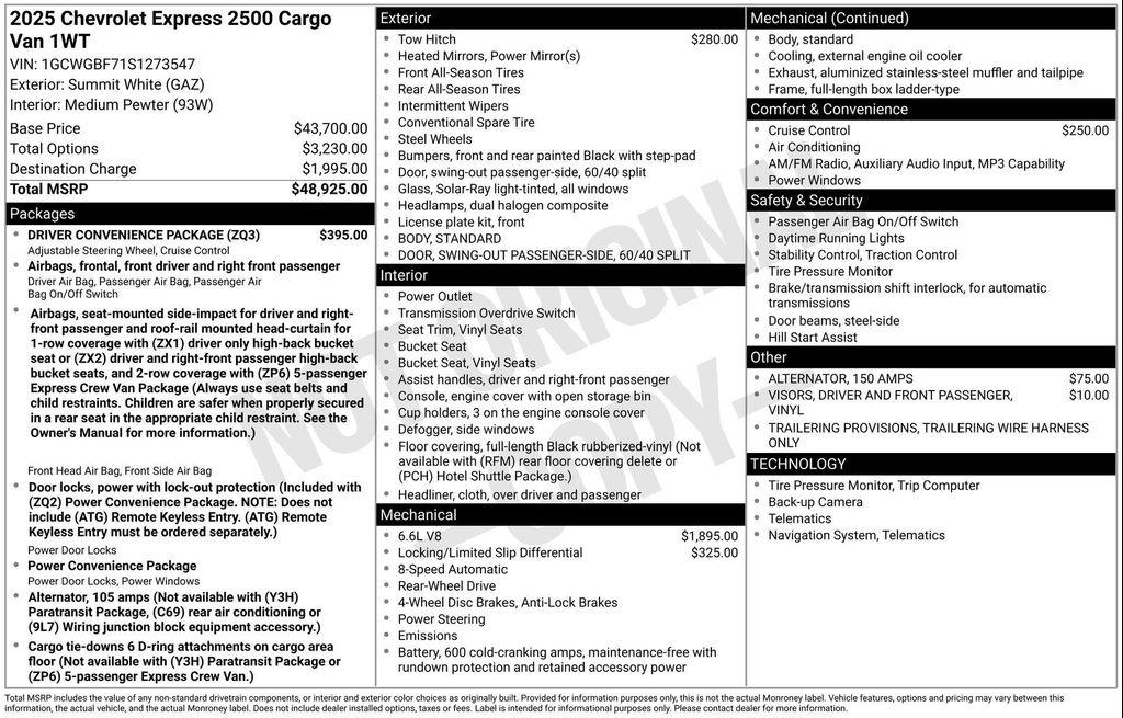 new 2025 Chevrolet Express 2500 car, priced at $46,320