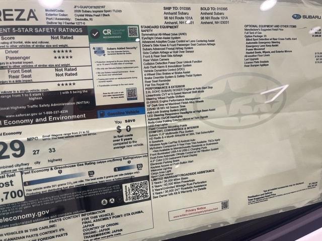 new 2026 Subaru Impreza car, priced at $27,888