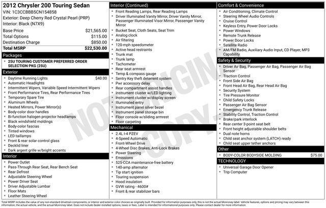used 2012 Chrysler 200 car, priced at $5,770