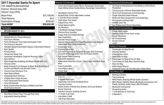 used 2017 Hyundai Santa Fe Sport car, priced at $9,997